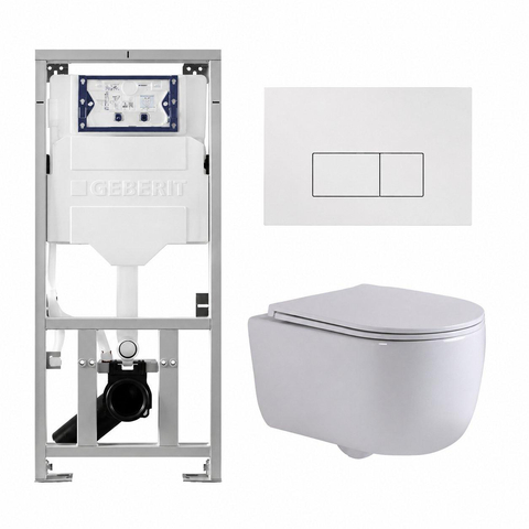 QeramiQ Dely Swirl Toiletset - 36.3x51.7cm - Geberit UP320 inbouwreservoir - met Burda frame - slimzitting - glans witte bedieningsplaat - rechthoekige knoppen - glans wit SW1126087