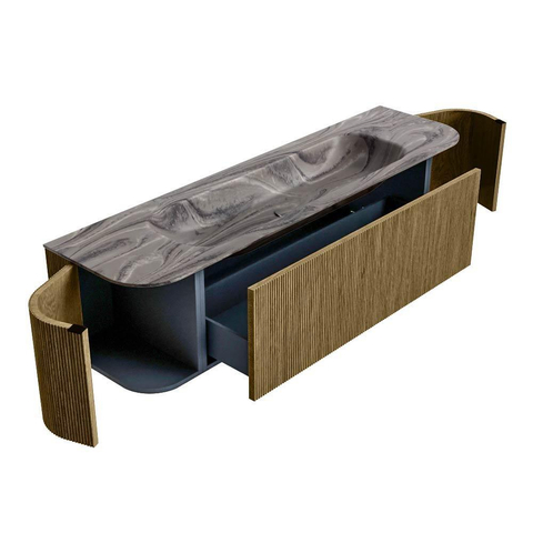 MONDIAZ KURVE-DLUX Meuble de salle de bains 170cm arrondi Gauche + Droite couleur Dusk avec 1 tiroir et 2 portes. Lavabo BIG LARGE Central 2 trous de robinet Sombra. SW1433880