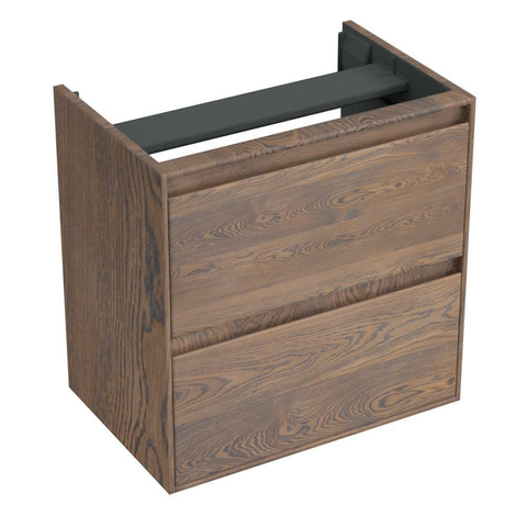Forzalaqua Reno 2.0 wastafelonderkast 59.5x39.5x60cm met 2 softclose greeploze lades Massief Eiken Havanna SW492420