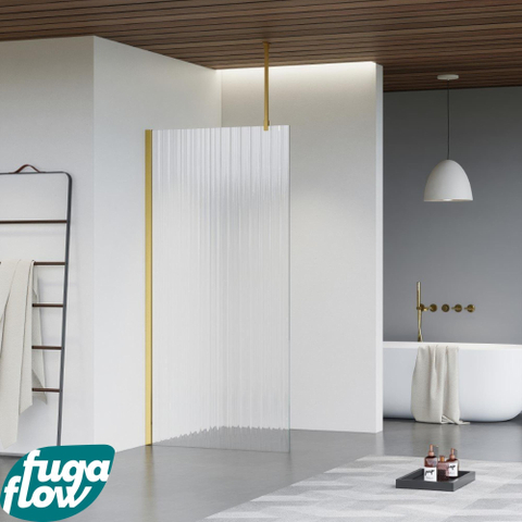 FugaFlow Eccelente Vetro douche à l'italienne salle de bain - 30x200cm - verre strié - bras plafond - laiton brossé SW1124684
