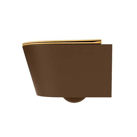 Mondiaz LAVIE hangtoilet – spoelrandloos – 36 x 53 cm – met softclose zitting – Rust (bruin), zitting Ocher (geel) SW1208678