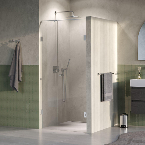 BRAUER Void Carving Porte de niche - 2 pièces - 90x200cm - porte battante murale 60cm - revêtement verre - réversible - verre clair - Inox brossé PVD SW1418174
