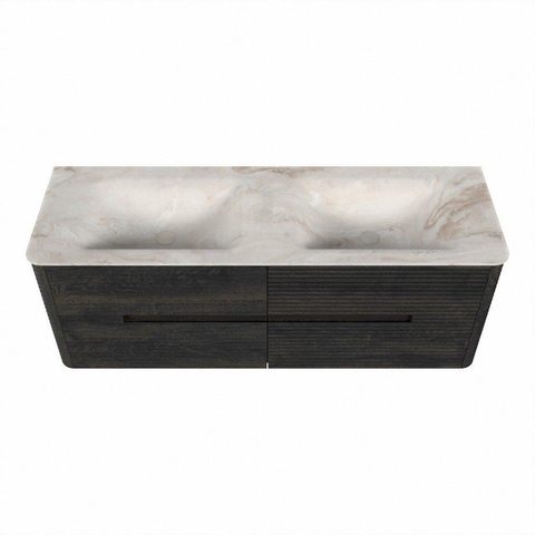 Mondiaz CIRO-DLUX Badkamermeubelset - 140x45x50cm - Solid surface wastafel Frappe - 2 wasbak Dubbel - zonder kraangaten - 4 lades - Shadow SW1532015
