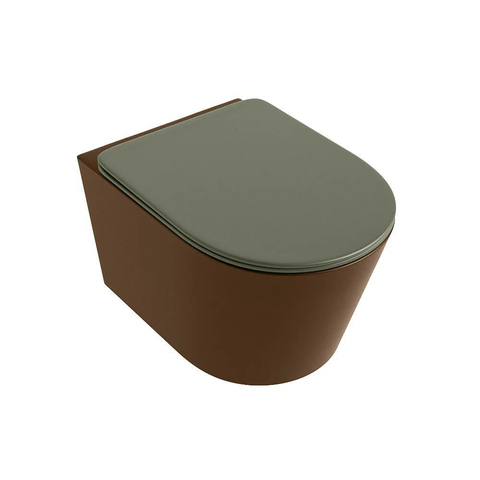 Mondiaz LAVIE hangtoilet – spoelrandloos – 36 x 53 cm – met softclose zitting – Rust (bruin), zitting Army (groen) SW1208577