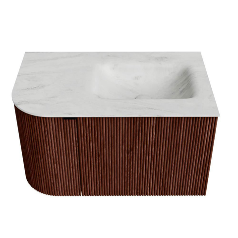 Mondiaz KURVE-DLUX Badkamermeubelset - 75x46x40cm - 1 lade - 1 deur - wastafel solid surface - rechts - zonder kraangat - Ruby SW1415703