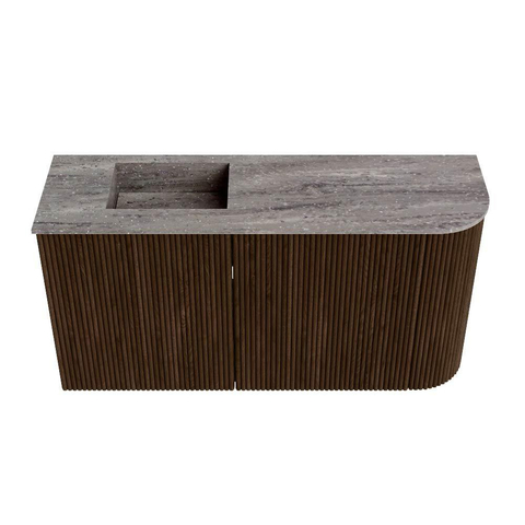 Mondiaz JOYA-DLUX 81.6cm toiletmeubel - ronding rechts kleur Walnut - Wastafel FAYE positie Links Zonder kraangat kleur Oza. SW1424600