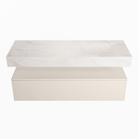 Mondiaz ALAN-DLUX Ensemble de meuble - 130cm - meuble Linen mat - 1 tiroir - Lavabo Cloud Ostra suspendu - vasque Droite - 1 trou de robinet SW807281