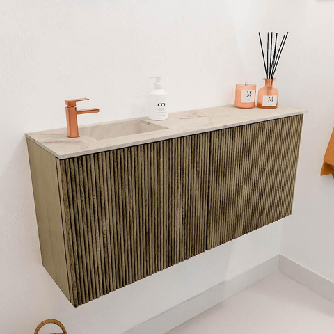 Mondiaz JOYA-DLUX 90cm toiletmeubel - kleur Dusk - Wastafel FAYE positie Links 1 kraangat kleur Frappe. SW1423055
