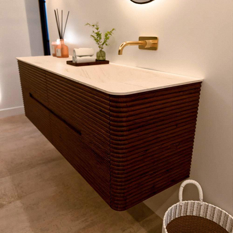 Mondiaz CIRO-DLUX Badkamermeubelset - 150x45x50cm - Solid surface wastafel Meli - 1 wasbak Rechts - zonder kraangaten - 4 lades - Ruby SW1531779