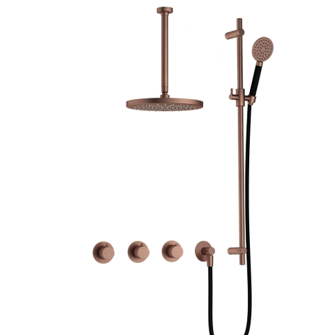 Hotbath Cobber IBS70 Regendoucheset - inbouw - 30cm plafondarm - 20cm ronde hoofddouche - ronde handdouche - glijstang - PVD - koper geborsteld SW677791