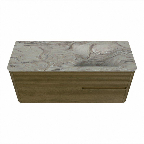 Mondiaz CIRO-DLUX Meuble de salle de bains - 120x45x50cm - Plan vasque solid surface Glace - 1 lavabo à droite - 1 trou de robinet - 2 tiroirs - Dusk SW1532983
