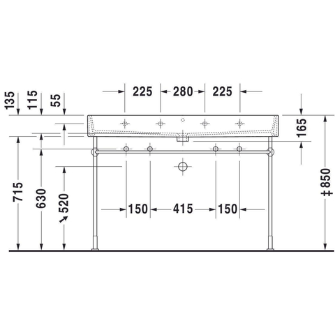 Duravit Vero air Dubbele wastafel - 120x47cm - met 2 kraangaten - met overloop - wit SW156934