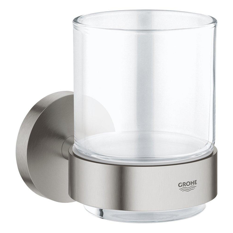 Grohe Essentials Bekerhouder - 10.6x9.9cm - met glas - Supersteel (RVS) SW97629