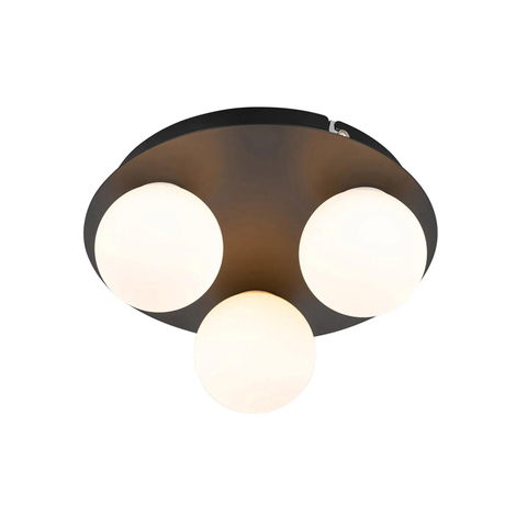 QAZQA Cederic badkamer plafondlamp - 23x23x10.3cm - 3 lichts - rond - mat zwart SW1187239
