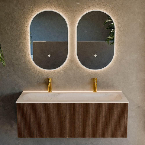 MONDIAZ KURVE-DLUX 120cm badmeubel kleur Walnut met 1 lade en 0 deuren. Wastafel BIG LARGE Midden 2 kraangaten Meli. SW1431728