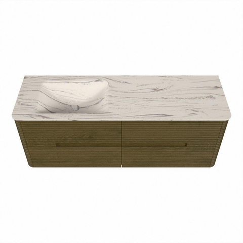 Mondiaz CIRO-DLUX Ensemble de meuble de salle de bains - 140x45x50cm - Vasque en solid surface Nata - 1 lavabo à gauche - 1 trou de robinet - 4 tiroirs - Dusk SW1533224