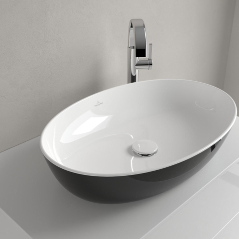 Villeroy & Boch Artis opzetwastafel ovaal - 61x41x12.5cm - zonder kraangat - zonder overloop - Coal Black (glans zwart) SW68832