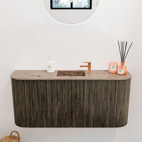 Mondiaz JOYA-DLUX 93.2cm toiletmeubel - ronding links en rechts kleur Shadow - Wastafel FAYE positie Midden 1 kraangat kleur Arena. SW1424855
