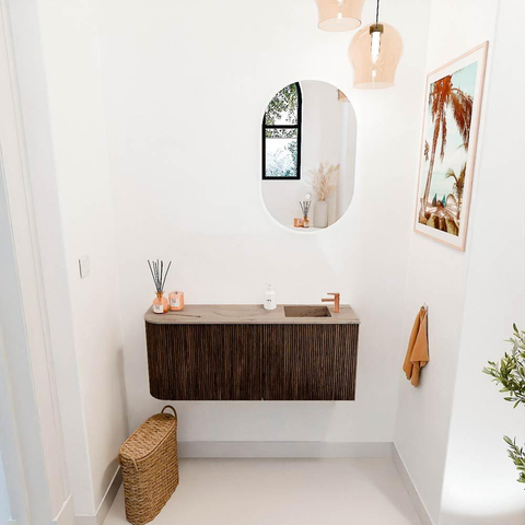 Mondiaz JOYA-DLUX 101.6cm toiletmeubel - ronding links kleur Walnut - Wastafel FAYE positie Rechts 1 kraangat kleur Arena. SW1424370