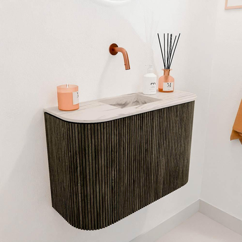 Mondiaz JOYA-DLUX 63.2cm toiletmeubel - ronding links en rechts kleur Shadow - Wastafel FAYE positie Midden Zonder kraangat kleur Nata. SW1424992