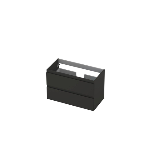 INK Wastafelonderkast - 80x40x52cm - 2 lades - greeploos - MDF lak - Mat Antraciet SB1241011