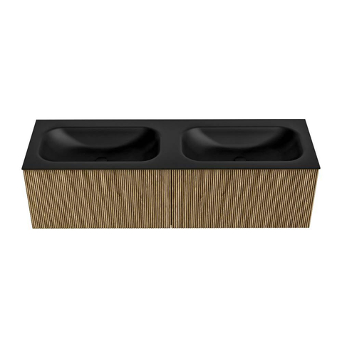 Mondiaz KURVE Badkamermeubelset - 150x46x40cm - 2 lade - wastafel solid surface - dubbel - 2 kraangaten - Dusk SW1414858