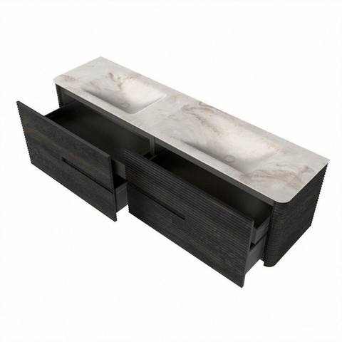 Mondiaz CIRO-DLUX Badkamermeubelset - 180x45x50cm - Solid surface wastafel Frappe - 2 wasbak Dubbel - zonder kraangaten - 4 lades - Shadow SW1532185