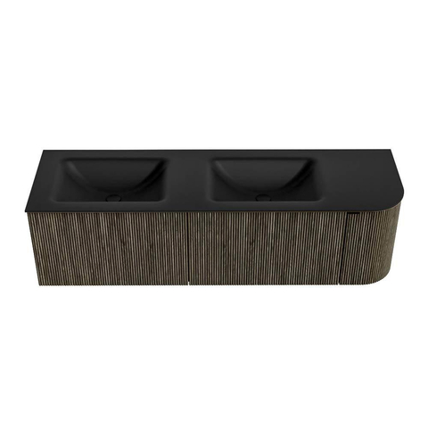 Mondiaz KURVE Badkamermeubelset - 155x46x40cm - 2 lade - 1 deur - wastafel solid surface - dubbel / links - zonder kraangat - Shadow SW1414280