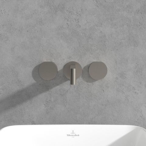 Villeroy & Boch Dawn wastafeluitloop set - zonder pop up - wandmontage afbouwdeel - Brushed Nickel (rvs) SW974339