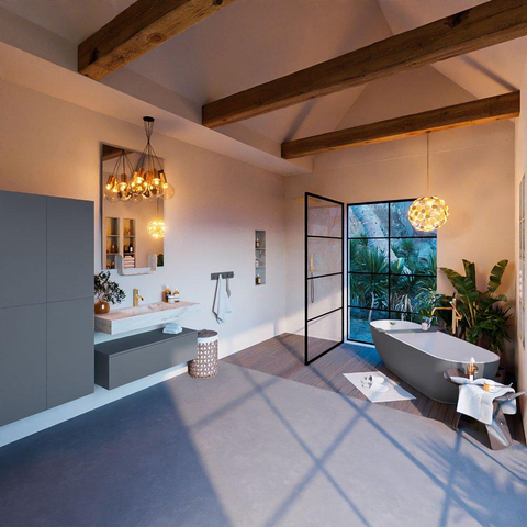 Mondiaz ALAN-DLUX Ensemble de meuble - 100cm - meuble Plata mat - 1 tiroir - Lavabo Cloud Frappe suspendu - vasque Centre - 1 trou de robinet SW805467