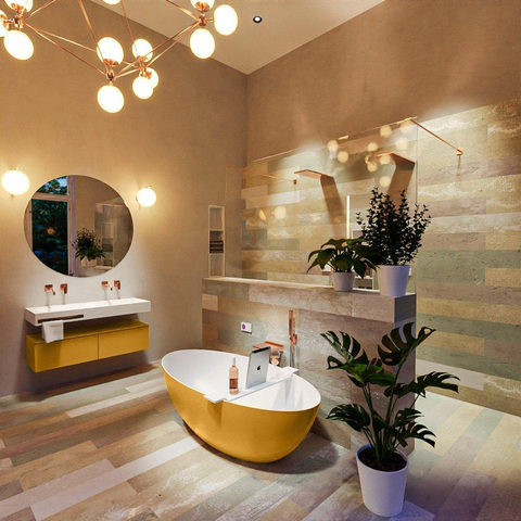 MONDIAZ FLOAT baignoire autoportante 170x80cm couleur Ocher baignoire intérieure talc SW491506