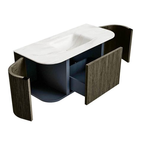 Mondiaz KURVE-DLUX Ensemble meuble de salle de bains - 100x46x40cm - 1 tiroir - 2 portes - lavabo solid surface - central - sans trou de robinet - Shadow SW1414424