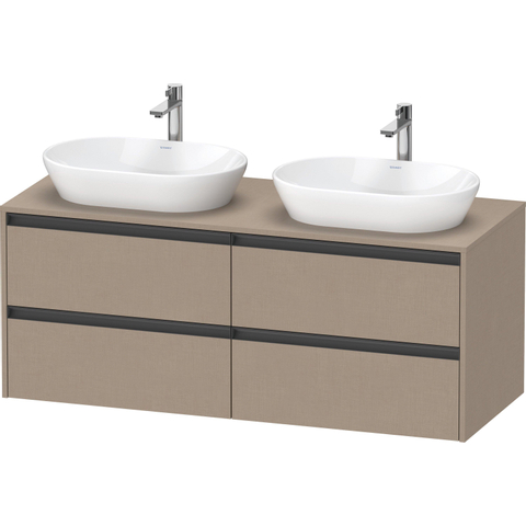 Duravit Ketho.2 Wastafelonderbouwkast - inclusief consoleplaat - met 4 laden - voor dubbele waskommen - 140x55x56.8cm - met handgrepen antraciet - linnen mat SW772462