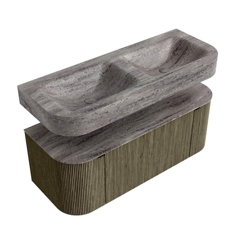 MONDIAZ THOR-DLUX 120cm meuble de salle de bains arrondi gauche + droite couleur Shadow avec 1 tiroir et 2 portes. Vasque suspendue CLOUD Double sans trou de robinet couleur Oza. SW1463464