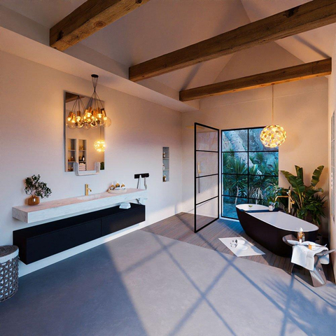 Mondiaz ALAN-DLUX Ensemble de meuble - 200cm - meuble Urban mat - 2 tiroirs - Lavabo Cloud Opalo suspendu - vasque Centre - 1 trou de robinet SW806250