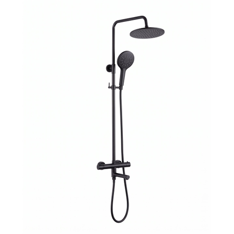 Fortifura Calvi Regendoucheset - thermostatisch - 25cm hoofddouche - gladde slang - ronde handdouche - draaibare baduitloop - mat zwart SW1592502