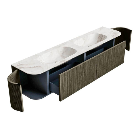 Mondiaz KURVE-DLUX Badkamermeubelset - 200x46x40cm - 2 lade - 2 deuren - wastafel solid surface - dubbel - zonder kraangat - Shadow SW1414394