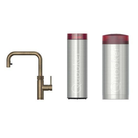 Quooker Flex Square kokendwaterkraan - draaibare & uittrekbare uitloop - Combi incl. Cube reservoir - Warm / kokend / bruisend / gefilterd water - messing patina SW1481718