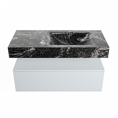 Mondiaz ALAN-DLUX Ensemble de meuble - 100cm - meuble Clay mat - 1 tiroir - Lavabo Cloud Lava suspendu - vasque Droite - 1 trou de robinet SW808514