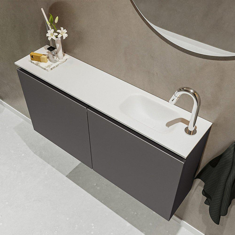 MONDIAZ TURE Toiletmeubel 100x23x50cm met 1 kraangaten 2 deuren dark grey mat Wastafel Eden rechts Solid Surface Wit SW474961