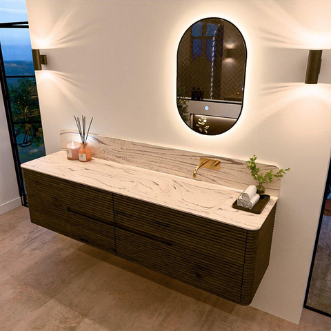 Mondiaz CIRO-DLUX Badkamermeubelset - 190x45x50cm - Solid surface wastafel Nata - 1 wasbak Rechts - zonder kraangaten - 4 lades - Shadow SW1532612