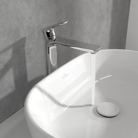 Villeroy & Boch O.novo 1 greeps wastafelkraan verhoogd - met waste - hoogglans chroom SW974110