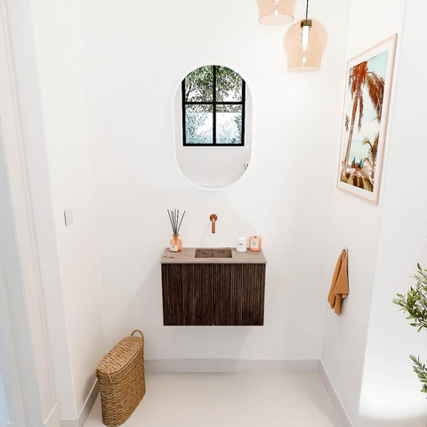 Mondiaz JOYA-DLUX Meuble de toilette 60cm - couleur Walnut - Vasque FAYE position Milieu Sans trou de robinet couleur Arena SW1424304