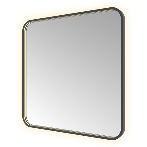 Hotbath &MORE Spiegel - 80x80cm - direct en indirect LED - spiegelverwarming - color changing - dimbaar - met afstandsbediening - PVD - geborsteld zwart SW1246095