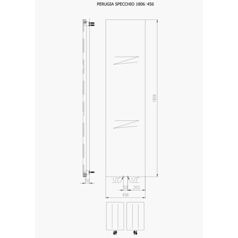 Plieger Perugia Radiateur design vertical avec miroir raccordement central 1806x456mm 564W 7253468