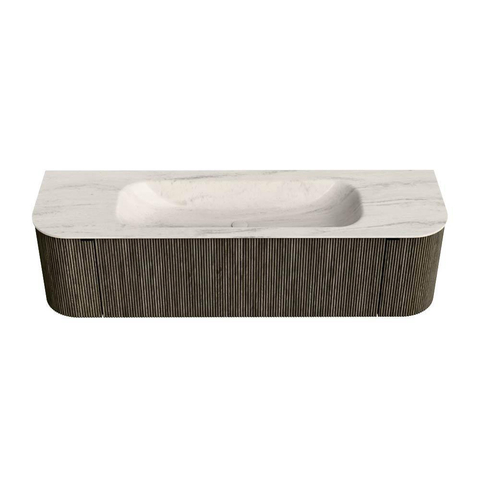 MONDIAZ KURVE-DLUX Meuble de salle de bains 160cm arrondi Gauche + Droite couleur Shadow avec 1 tiroir et 2 portes. Lavabo BIG MEDIUM Central 1 trou de robinet Meli. SW1431786