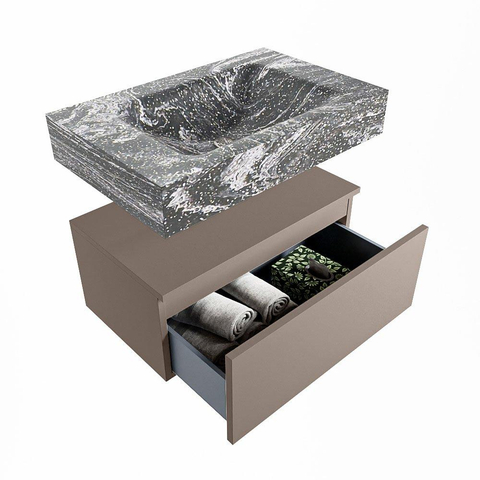 Mondiaz ALAN-DLUX Ensemble de meuble - 70cm - meuble Smoke mat - 1 tiroir - Lavabo Cloud Lava suspendu - vasque Centre - 0 trous de robinet SW807962