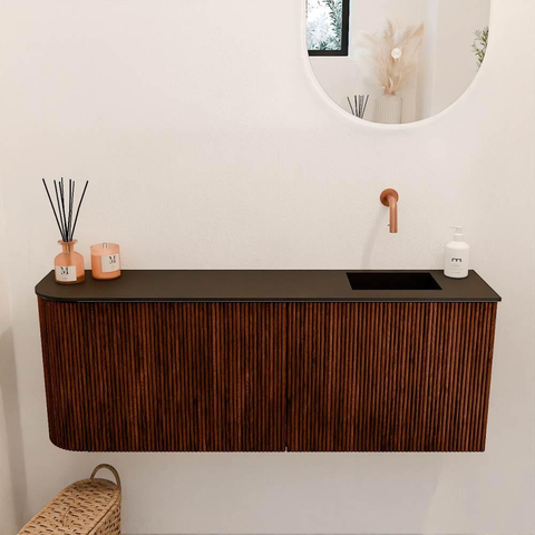 Mondiaz JOYA 111.6cm meuble de salle de bains - arrondi gauche couleur Ruby - Vasque FAYE position Droite Sans trou de robinet couleur Urban SW1421883