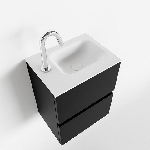 MONDIAZ ADA Meuble WC - 40x30x50cm - 1 trou de robinet - 2 tiroirs - urban mat - lavabo à gauche - Solid surface - Blanc SW472519
