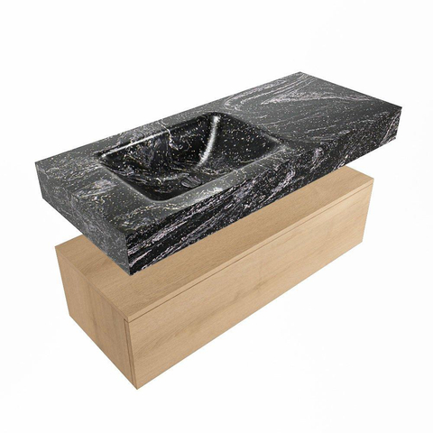 Mondiaz ALAN-DLUX Ensemble de meuble - 110cm - meuble Washed Oak mat - 1 tiroir - Lavabo Cloud Lava suspendu - vasque Gauche - 0 trous de robinet SW808838